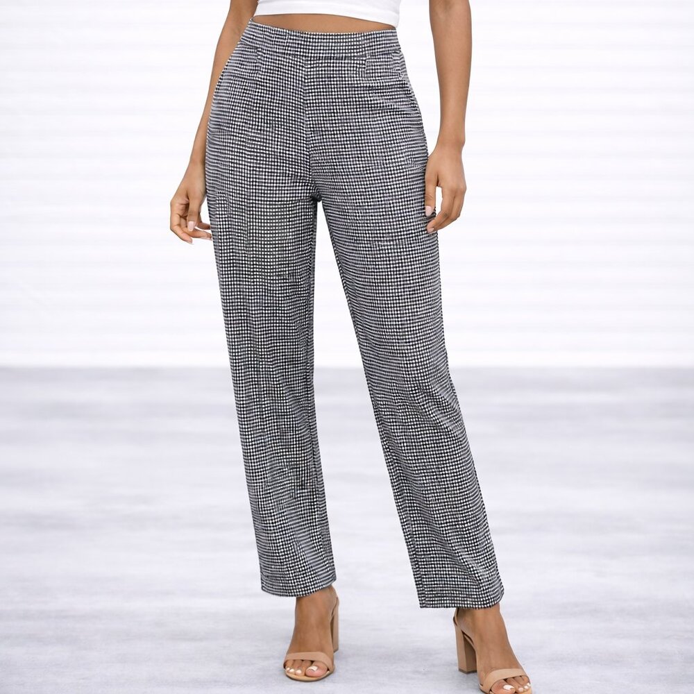 $99 Chico’s Houndstooth Pull On Ankle Pants 2.5 Stretch Chic Classic